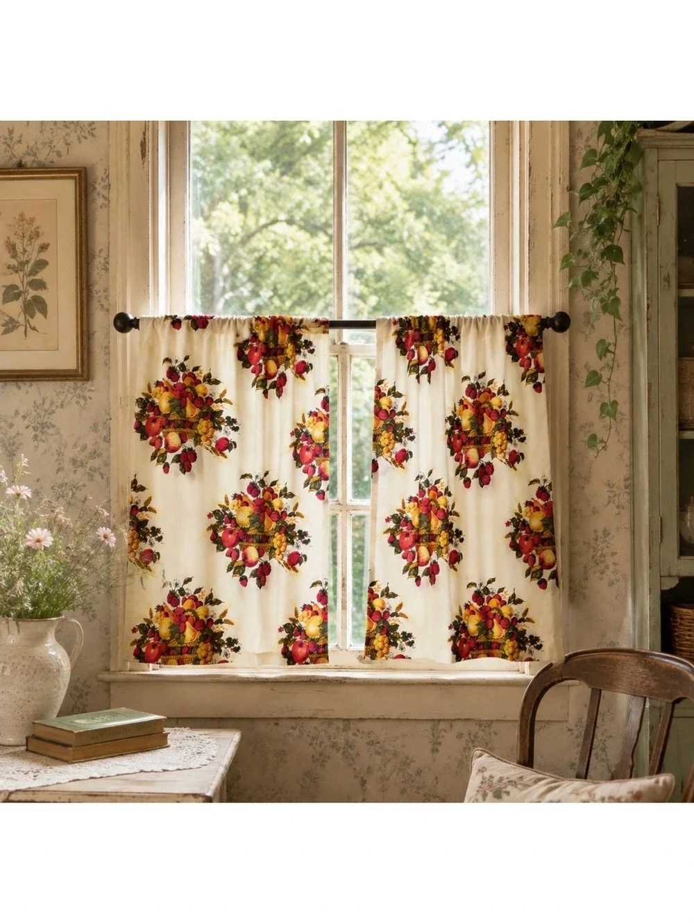 Vintage 1960’s Fruitty Basket Pattern Kitchen Curtains Set